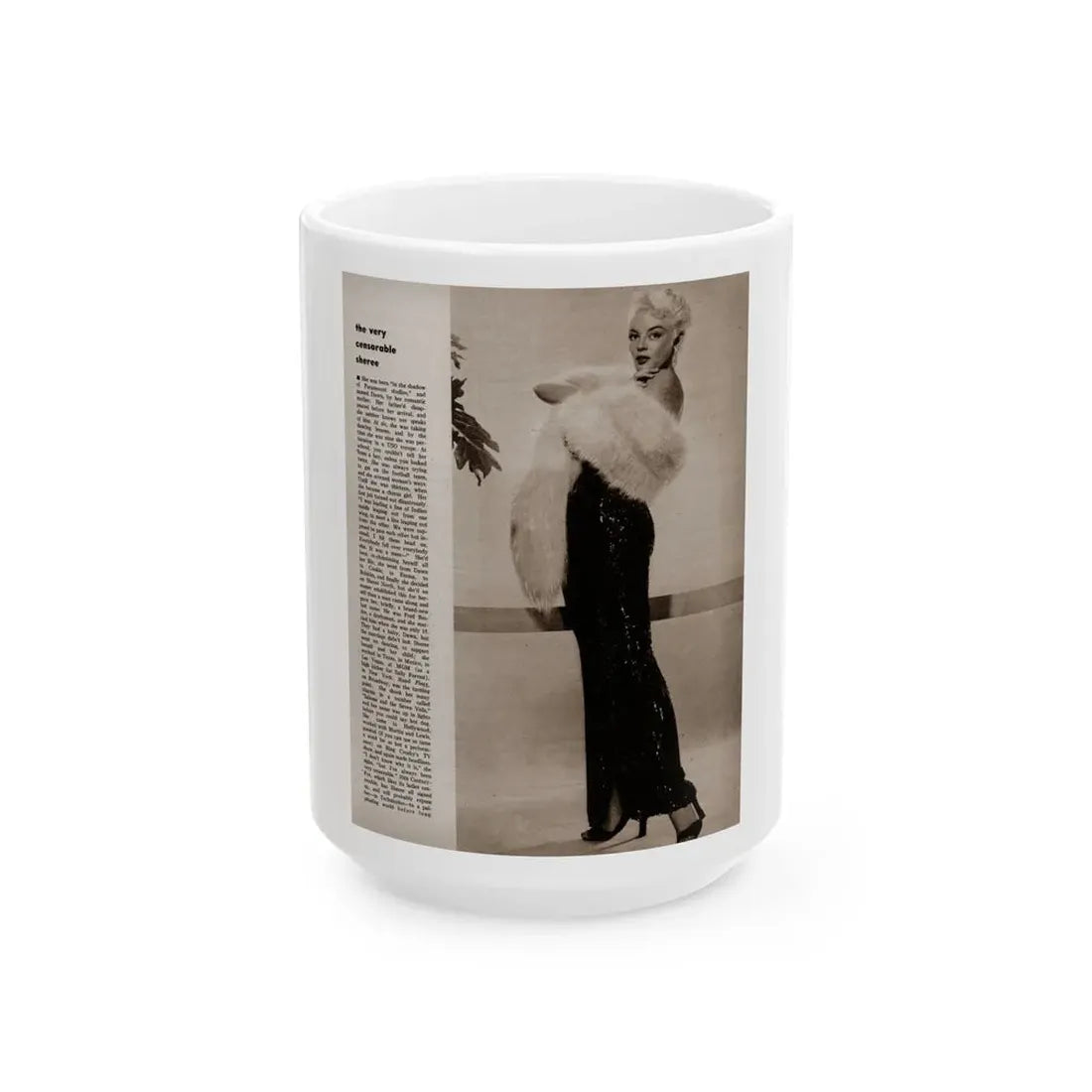 Sheree North #343 - 1 8x10 Page of B&W Glamour Photo with, Short Article from Movie Star Magazine Circa 1950's1 (Vintage Female Icon) White Coffee Mug 15oz - Go Mug Yourself
