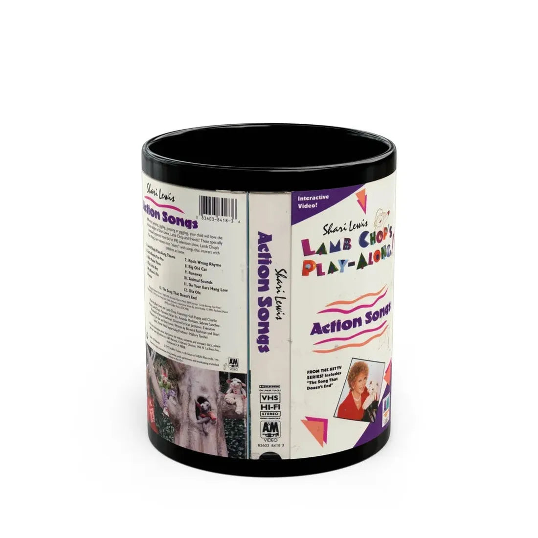 SHERI LEWIS LAMB CHOPS PLAY ALONG ACTION SONGS (VHS COVER) - Black Coffee Mug 11oz - Go Mug Yourself