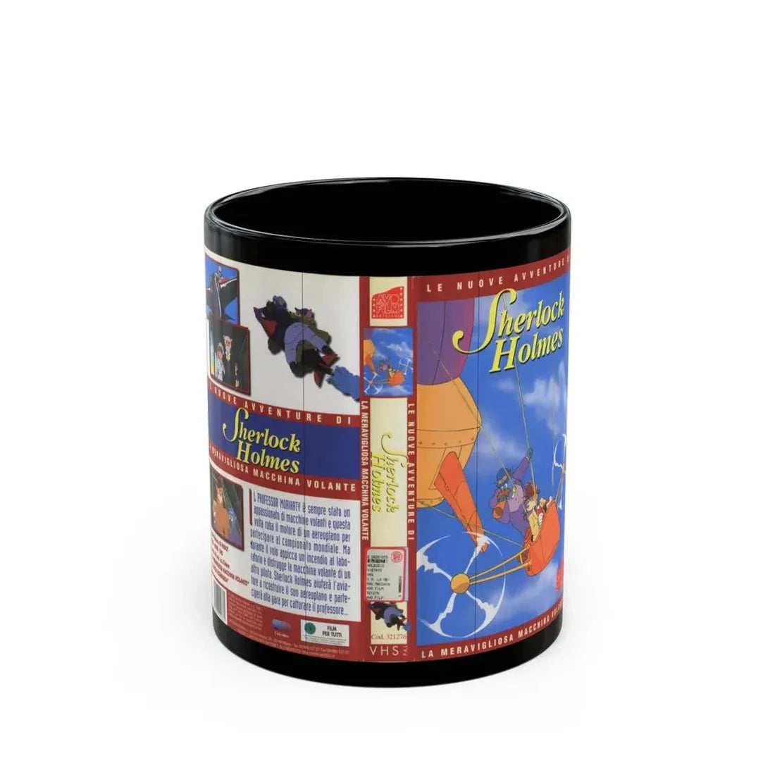SHERLOCK HOLMES FRENCH CARTOON (VHS COVER) - Black Coffee Mug 11oz - Go Mug Yourself