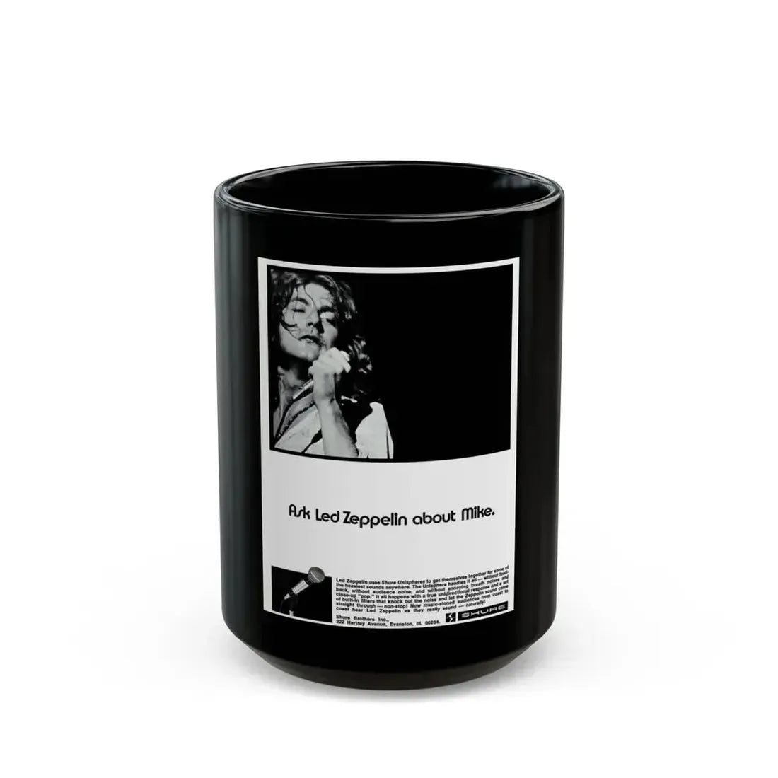 Shure Microphones - Led Zeppelin 1972 (Music Poster) Black Coffee Mug 15oz - Go Mug Yourself
