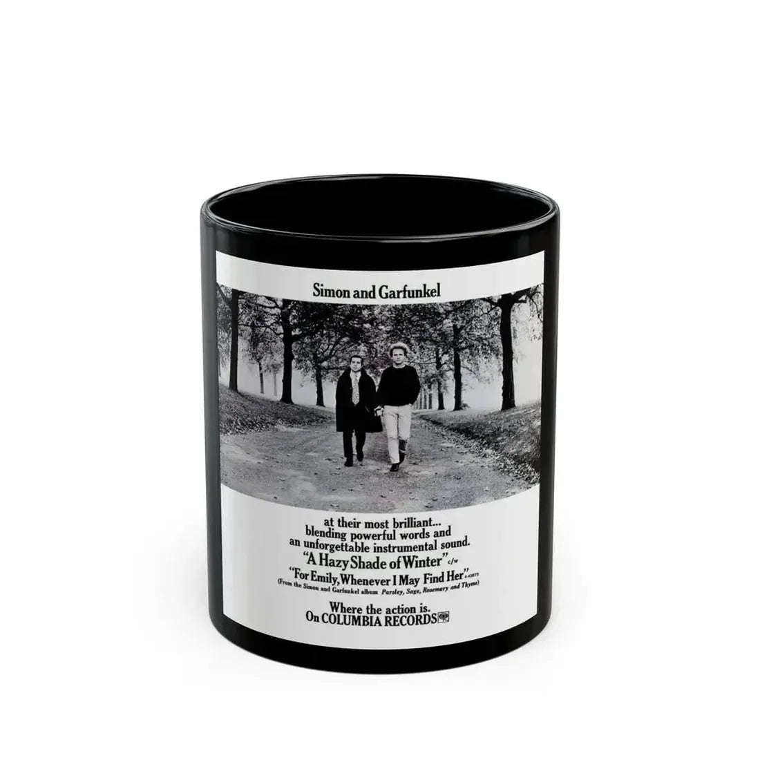 Simon and Garfunkel 1966 (Music Poster) Black Coffee Mug 11oz - Go Mug Yourself