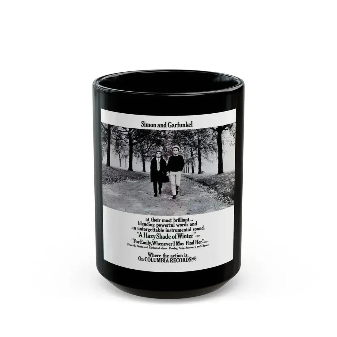 Simon and Garfunkel 1966 (Music Poster) Black Coffee Mug 15oz - Go Mug Yourself