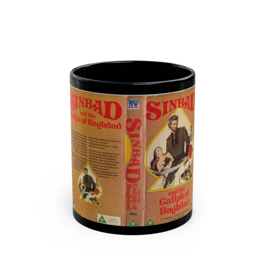 SINBAD AND THE GALIPH OF BAGHDAD (VHS COVER) - Black Coffee Mug 11oz - Go Mug Yourself