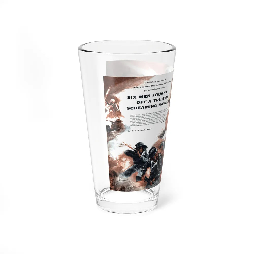 Six Men Fought Off a Tribe of Screaming Savages, Fury, December 1957 (Magazine Illustration) Pint Glass 16oz - Go Mug Yourself