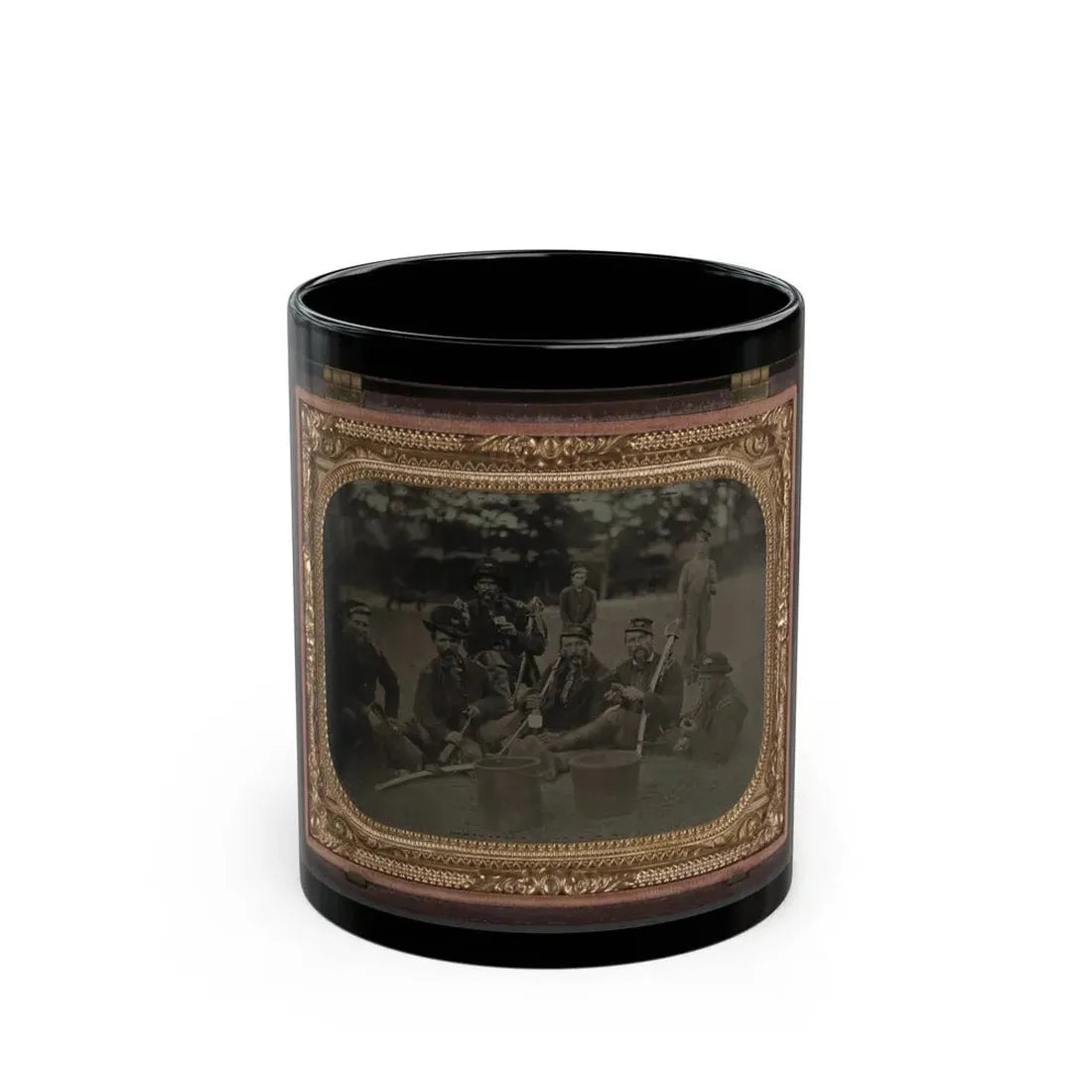 Six Unidentified Soldiers In 45th Ohio Infantry Regiment Officers' Uniforms With Sabers (1) (U.S. Civil War) Black Coffee Mug 11oz - Go Mug Yourself