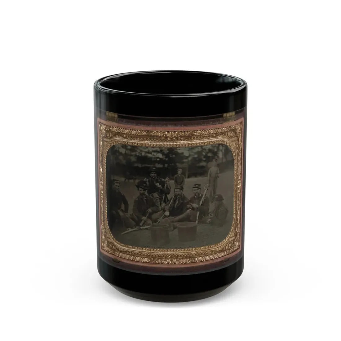 Six Unidentified Soldiers In 45th Ohio Infantry Regiment Officers' Uniforms With Sabers (1) (U.S. Civil War) Black Coffee Mug 15oz - Go Mug Yourself