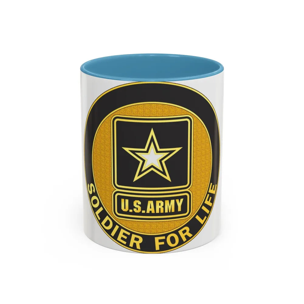 Soldier for Life Lapel Button (U.S. Army) Accent Coffee Mug 11oz Light Blue - Go Mug Yourself