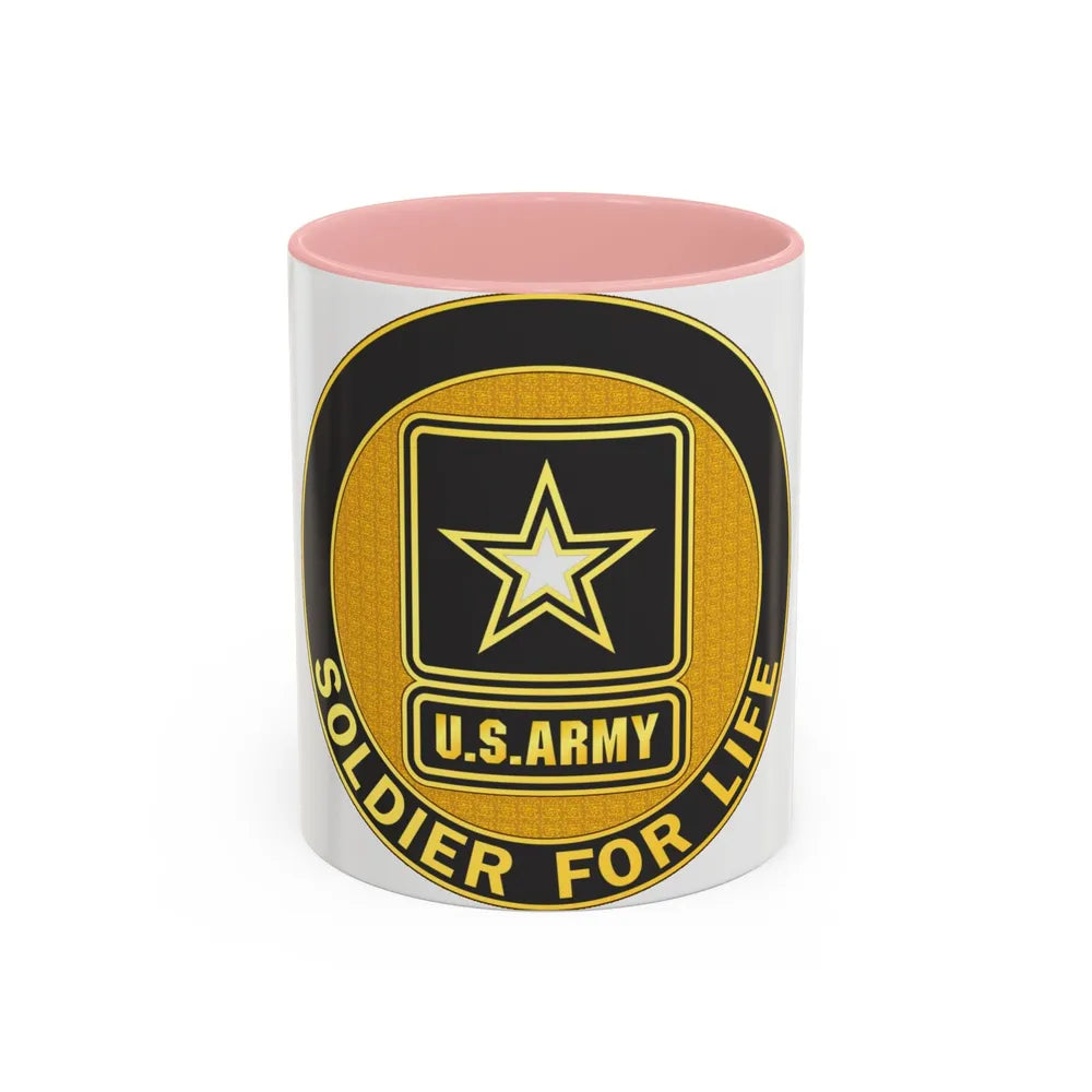 Soldier for Life Lapel Button (U.S. Army) Accent Coffee Mug 11oz Pink - Go Mug Yourself