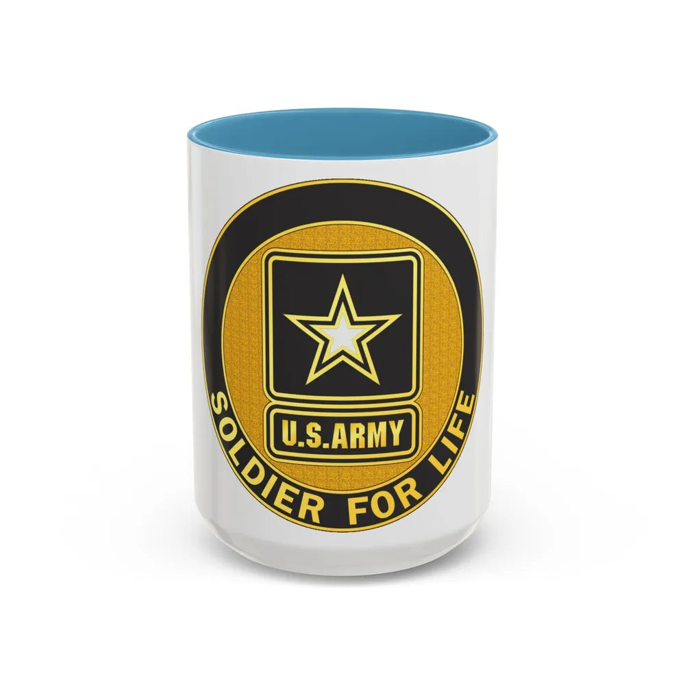 Soldier for Life Lapel Button (U.S. Army) Accent Coffee Mug 15oz Light Blue - Go Mug Yourself