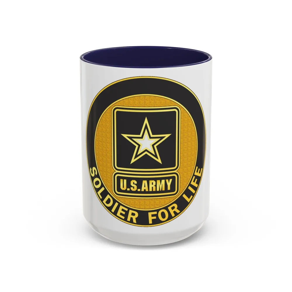 Soldier for Life Lapel Button (U.S. Army) Accent Coffee Mug 15oz Navy - Go Mug Yourself