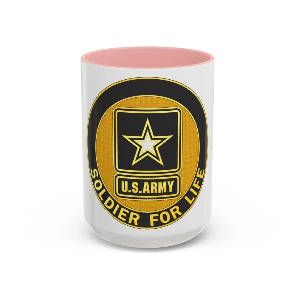 Soldier for Life Lapel Button (U.S. Army) Accent Coffee Mug 15oz Pink - Go Mug Yourself