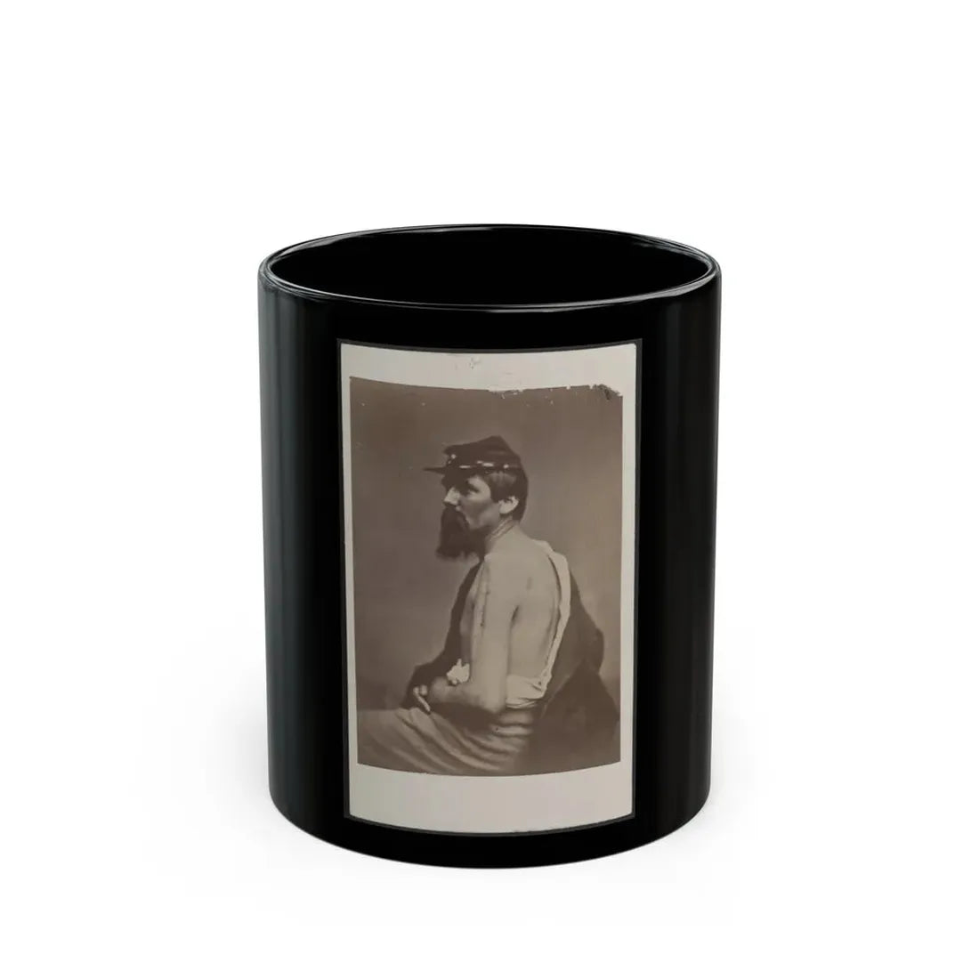 Soldier Named Ewing In Kepi Displaying A Wound To His Arm (U.S. Civil War) Black Coffee Mug 11oz - Go Mug Yourself