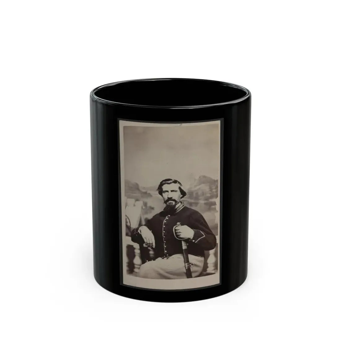 Soldier Named Halsey In Union Uniform With Sword In Front Of Painted Backdrop (U.S. Civil War) Black Coffee Mug 11oz - Go Mug Yourself