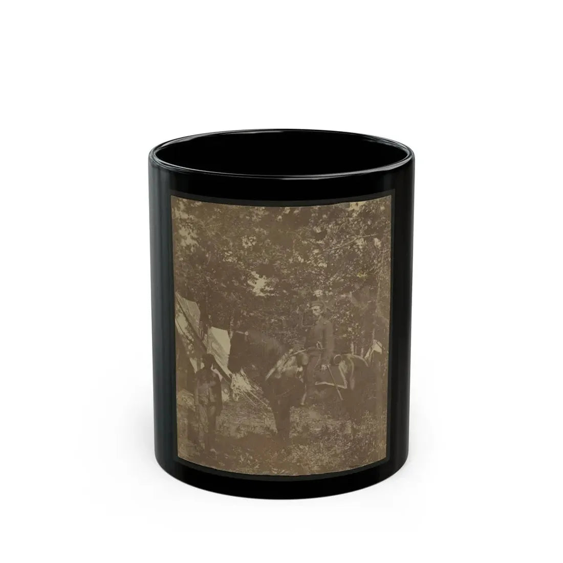 Soldier On Horseback With African American Servant (U.S. Civil War) Black Coffee Mug 11oz - Go Mug Yourself