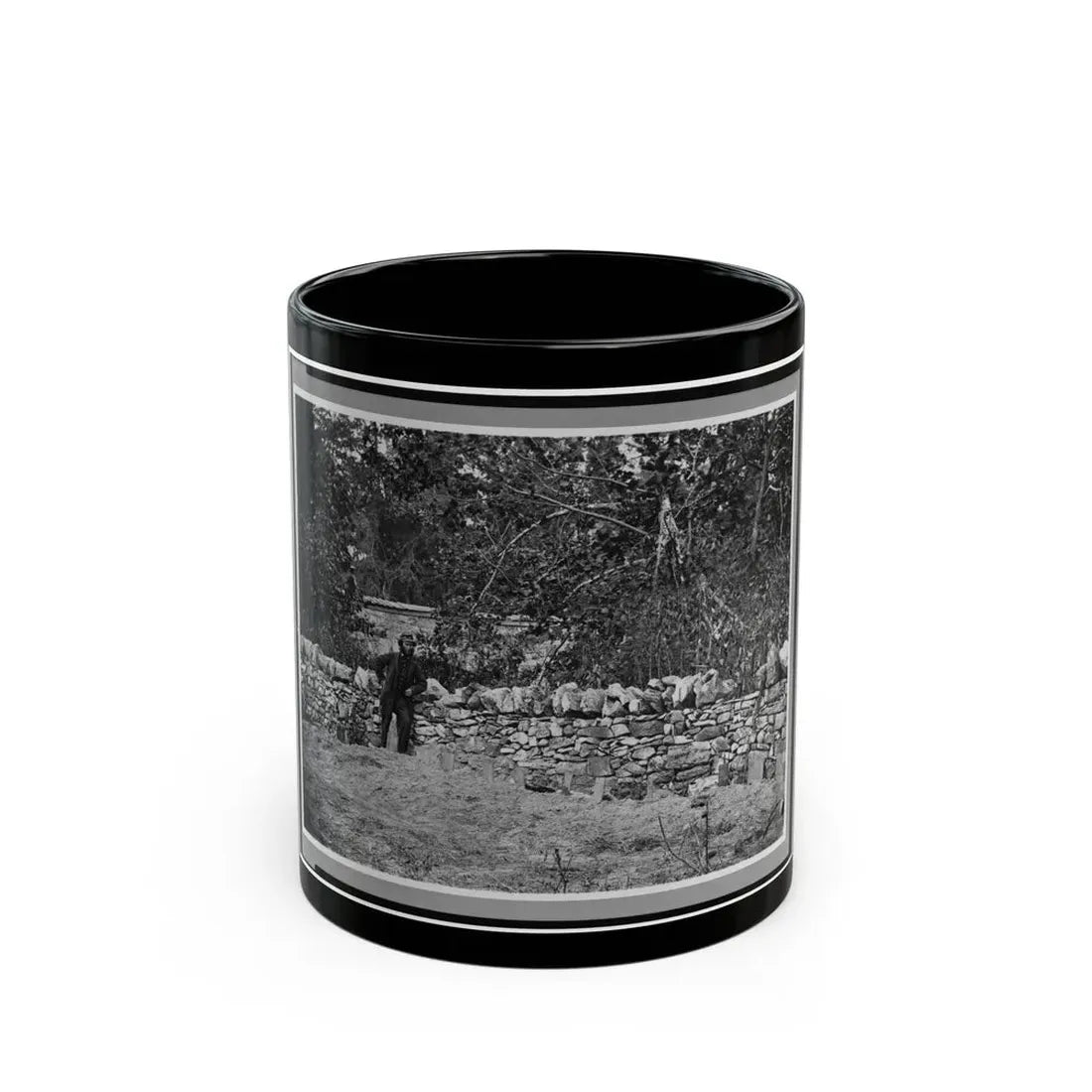 Soldier Standing At Graves Of Federal Soldiers, Along Stone Fence, At Burnside Bridge, Antietam, Maryland (U.S. Civil War) Black Coffee Mug 11oz - Go Mug Yourself