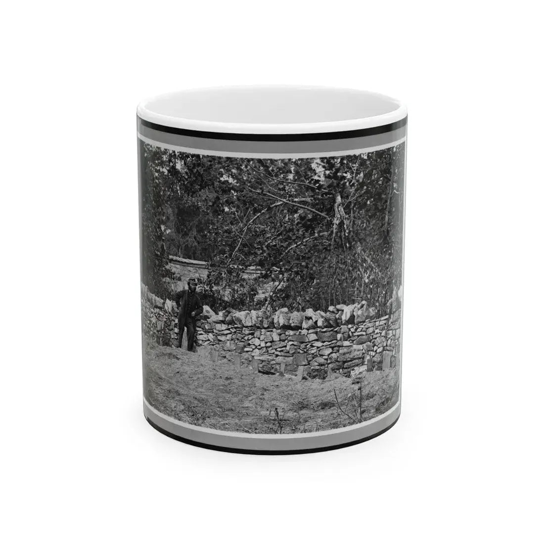 Soldier Standing At Graves Of Federal Soldiers, Along Stone Fence, At Burnside Bridge, Antietam, Maryland (U.S. Civil War) White Coffee Mug 11oz - Go Mug Yourself