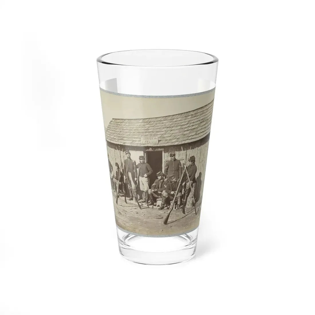 Soldiers Outside A Log Cabin Winter Quarters, Identified As Pine Cottage (U.S. Civil War) Pint Glass 16oz 16oz - Go Mug Yourself