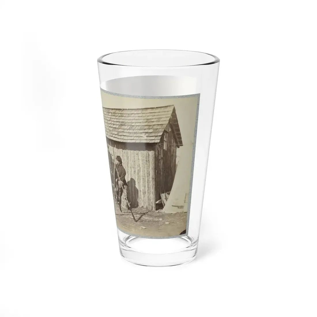Soldiers Outside A Log Cabin Winter Quarters, Identified As Pine Cottage (U.S. Civil War) Pint Glass 16oz - Go Mug Yourself