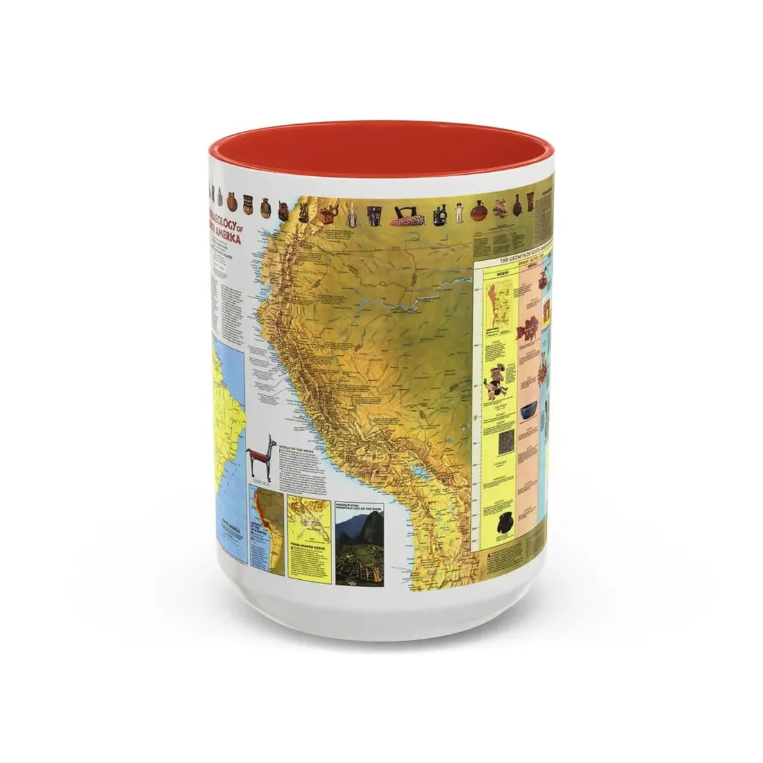 South America - Archaeology (1982) (Map) Accent Coffee Mug 15oz Red - Go Mug Yourself