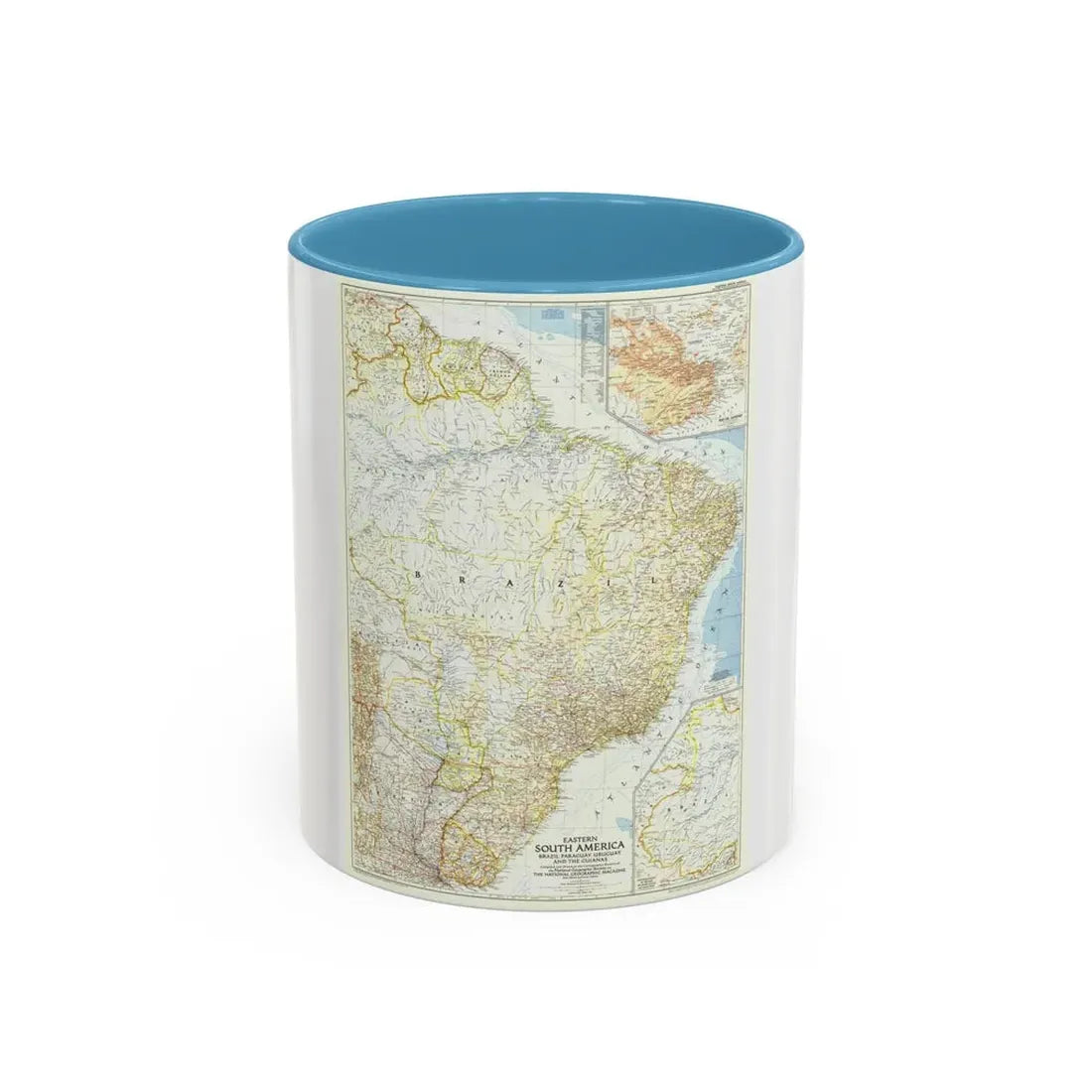 South America - Eastern (1955) (Map) Accent Coffee Mug 11oz Light Blue - Go Mug Yourself