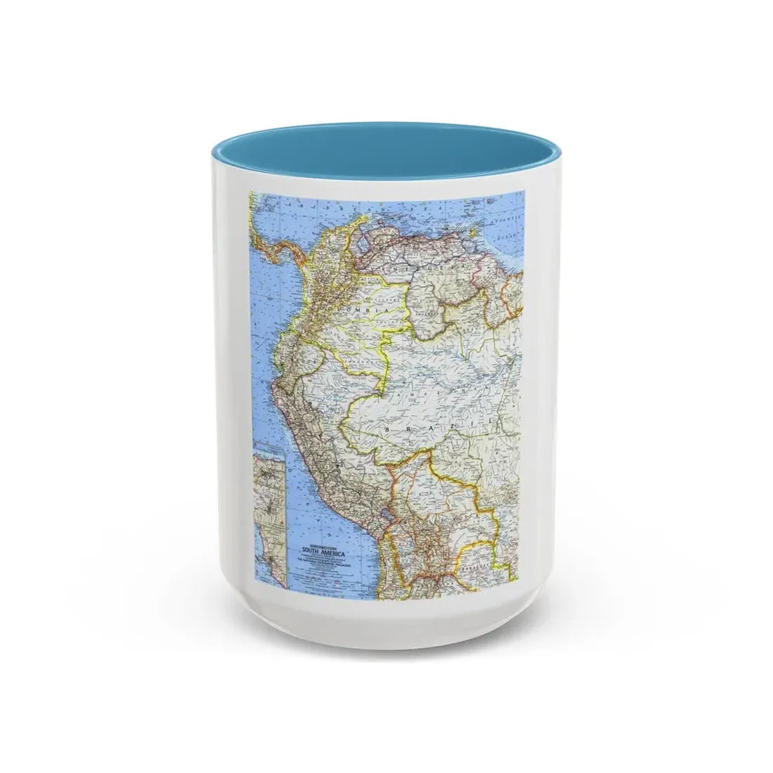 South America - Northwestern (1964) (Map) Accent Coffee Mug 15oz Light Blue - Go Mug Yourself