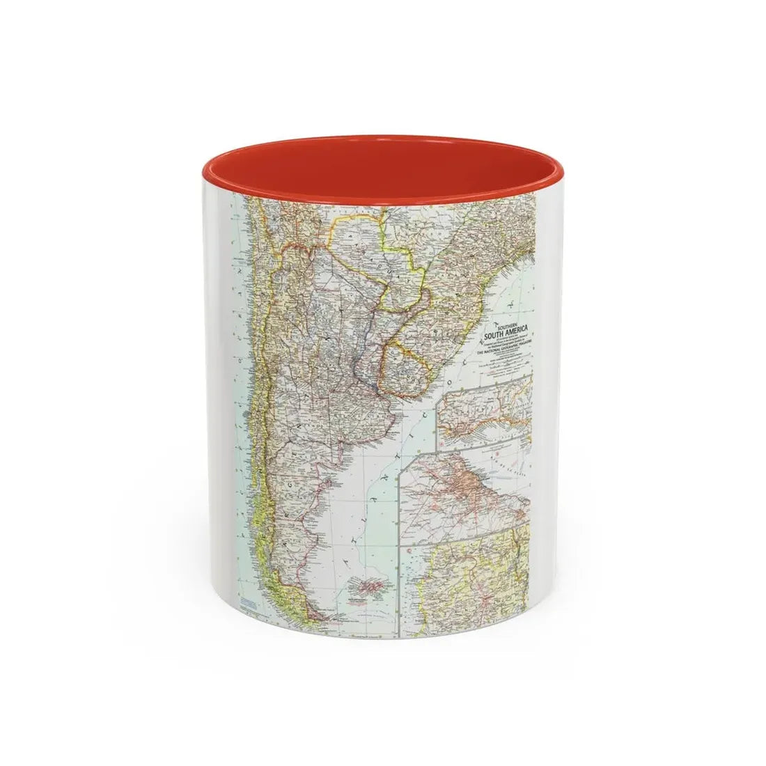 South America - Southern (1958) (Map) Accent Coffee Mug 11oz Red - Go Mug Yourself
