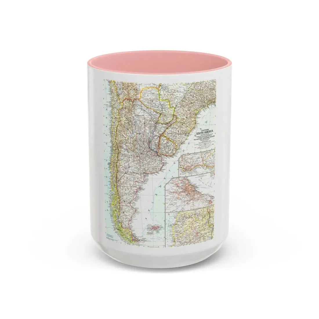 South America - Southern (1958) (Map) Accent Coffee Mug 15oz Pink - Go Mug Yourself