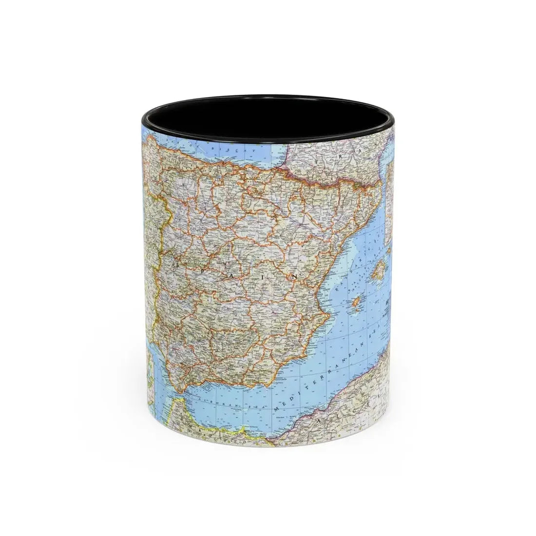 Spain and Portugal (1965) (Map) Accent Coffee Mug 11oz Black - Go Mug Yourself