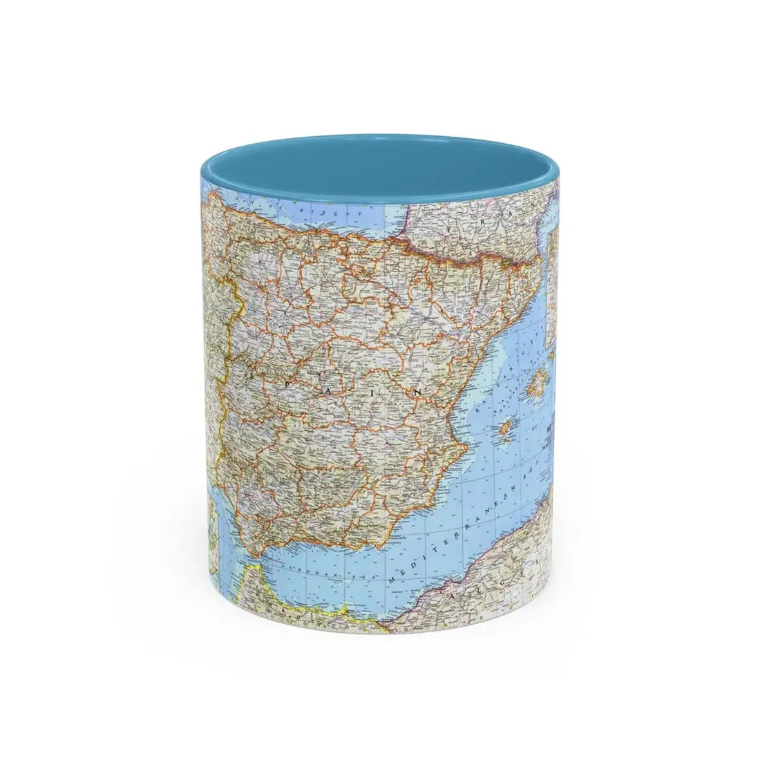 Spain and Portugal (1965) (Map) Accent Coffee Mug 11oz Light Blue - Go Mug Yourself