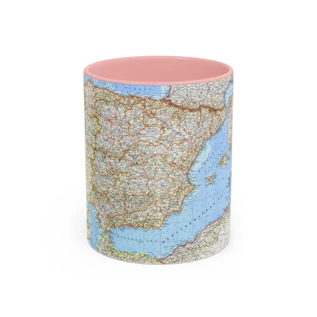 Spain and Portugal (1965) (Map) Accent Coffee Mug 11oz Pink - Go Mug Yourself