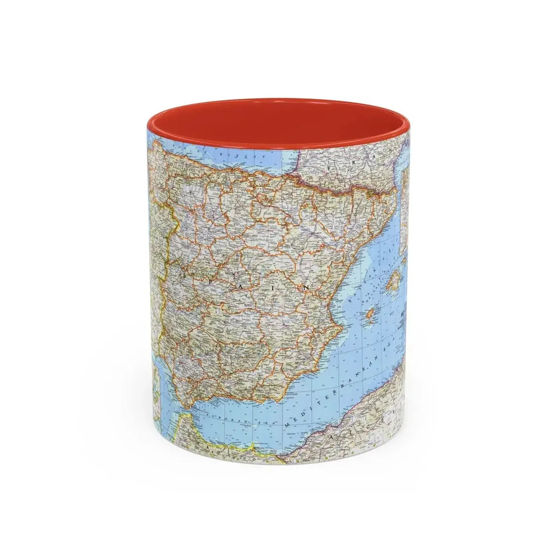 Spain and Portugal (1965) (Map) Accent Coffee Mug 11oz Red - Go Mug Yourself