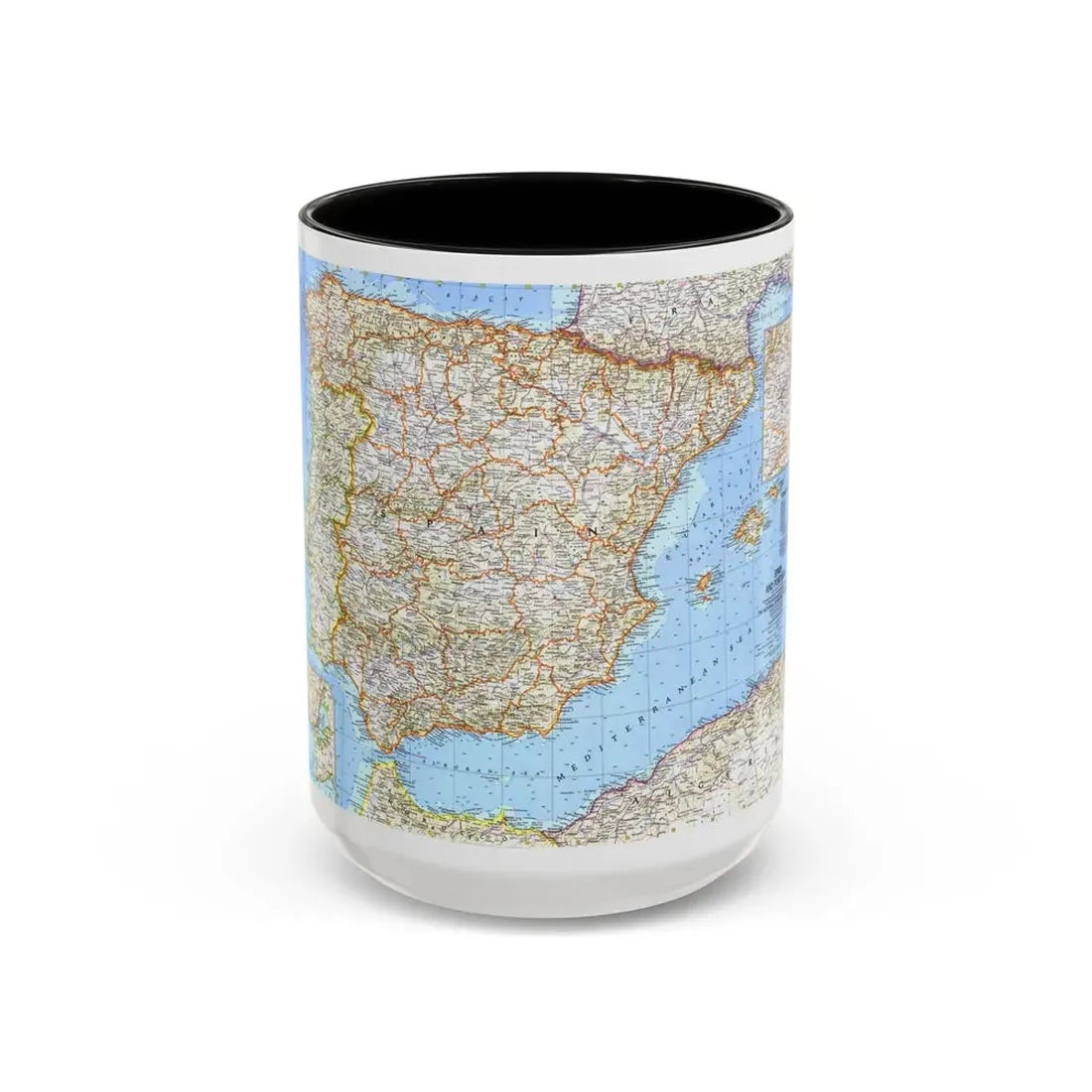 Spain and Portugal (1965) (Map) Accent Coffee Mug 15oz Black - Go Mug Yourself