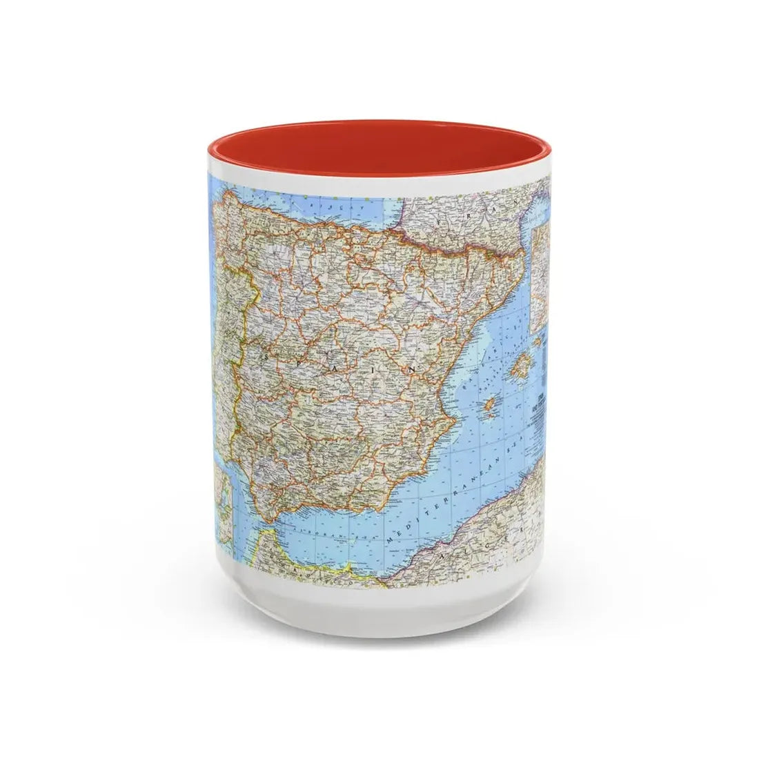 Spain and Portugal (1965) (Map) Accent Coffee Mug 15oz Red - Go Mug Yourself