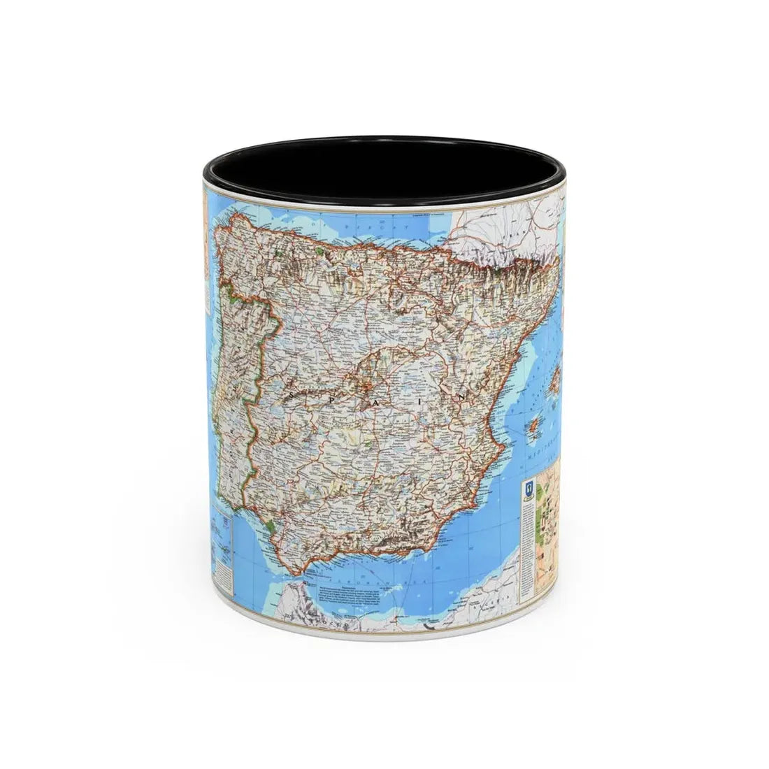 Spain and Portugal (1998) (Map) Accent Coffee Mug 11oz Black - Go Mug Yourself