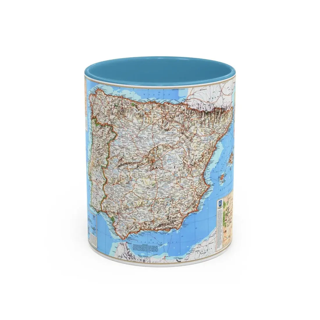 Spain and Portugal (1998) (Map) Accent Coffee Mug 11oz Light Blue - Go Mug Yourself