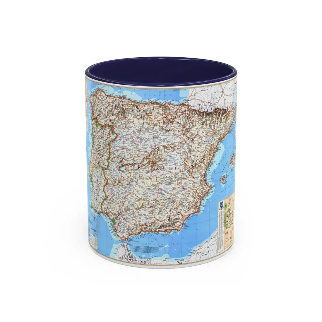 Spain and Portugal (1998) (Map) Accent Coffee Mug 11oz Navy - Go Mug Yourself