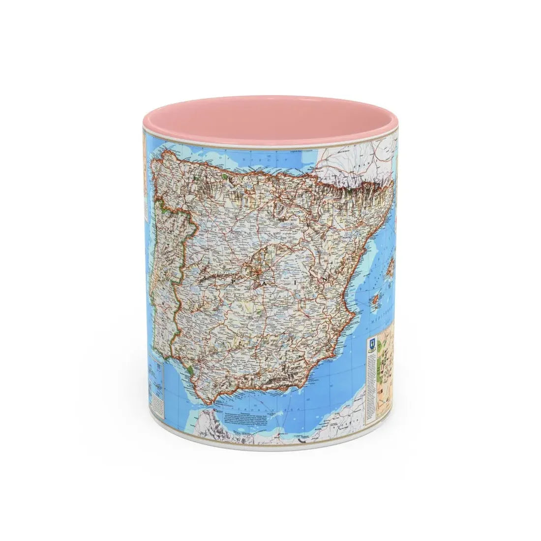 Spain and Portugal (1998) (Map) Accent Coffee Mug 11oz Pink - Go Mug Yourself