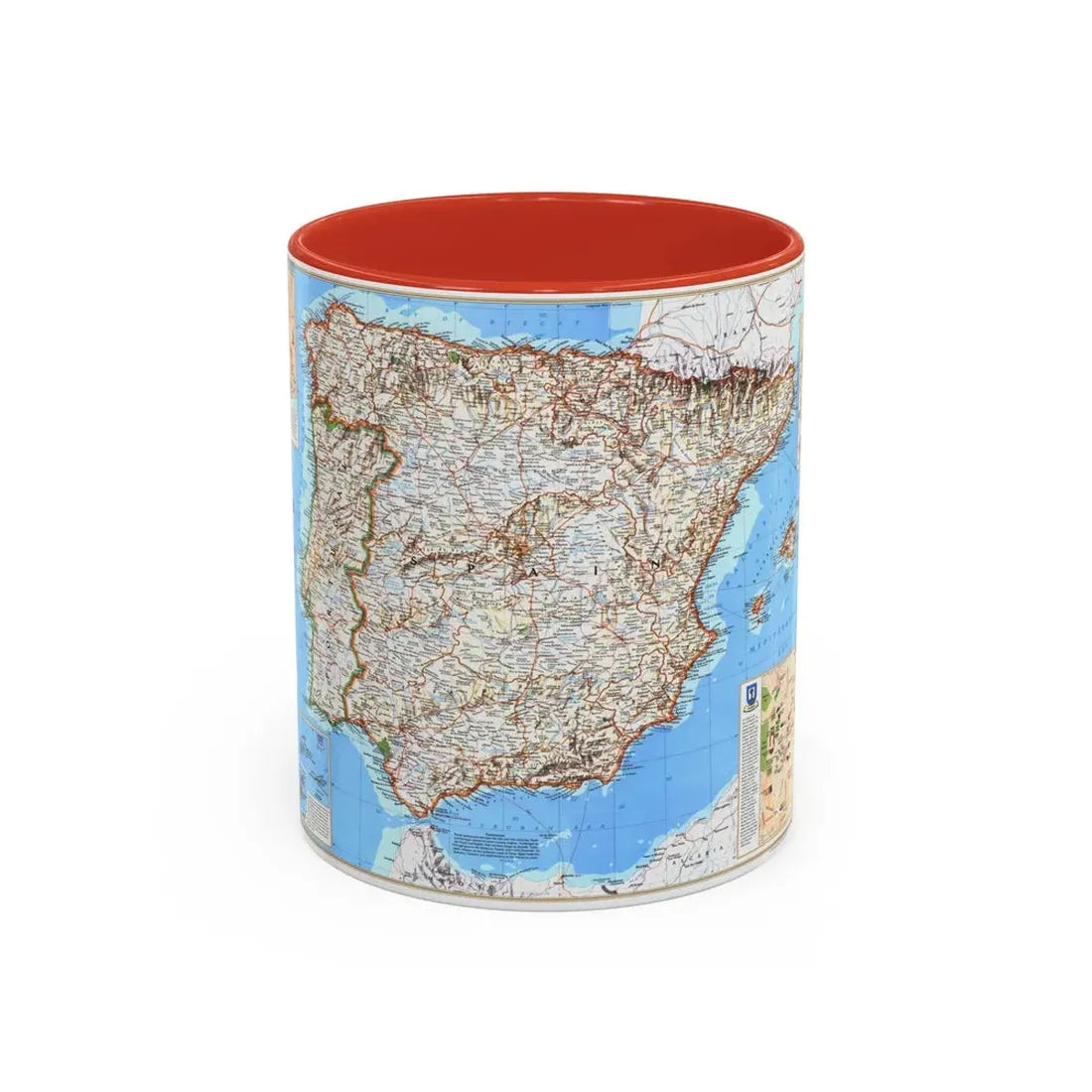 Spain and Portugal (1998) (Map) Accent Coffee Mug 11oz Red - Go Mug Yourself