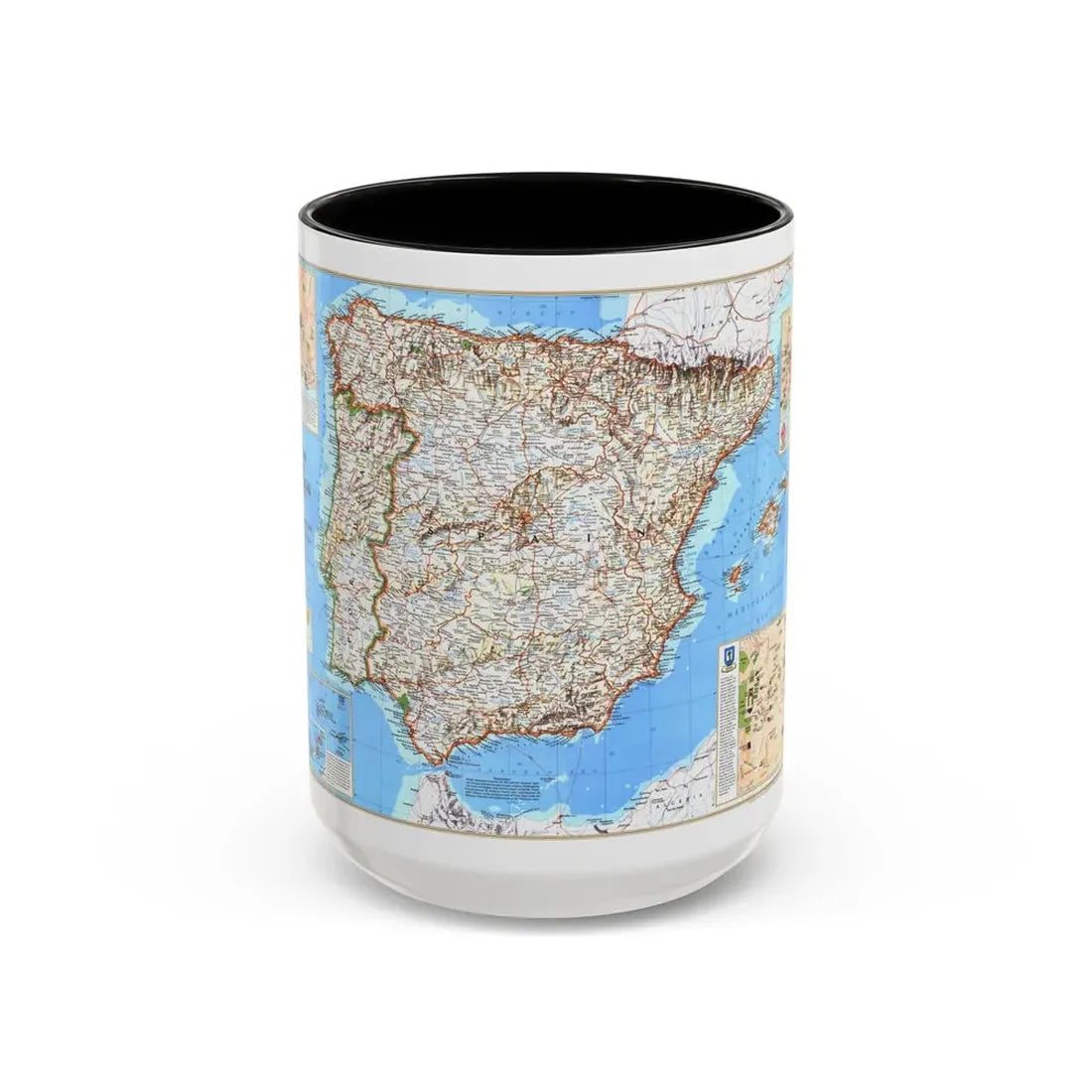Spain and Portugal (1998) (Map) Accent Coffee Mug 15oz Black - Go Mug Yourself