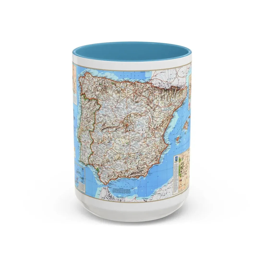 Spain and Portugal (1998) (Map) Accent Coffee Mug 15oz Light Blue - Go Mug Yourself