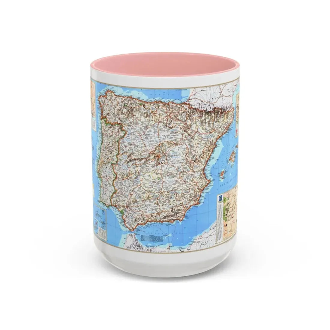 Spain and Portugal (1998) (Map) Accent Coffee Mug 15oz Pink - Go Mug Yourself
