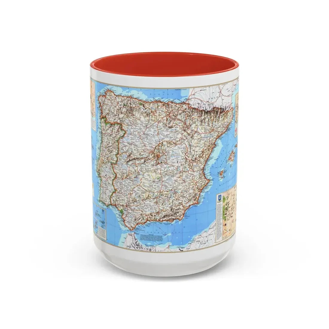 Spain and Portugal (1998) (Map) Accent Coffee Mug 15oz Red - Go Mug Yourself