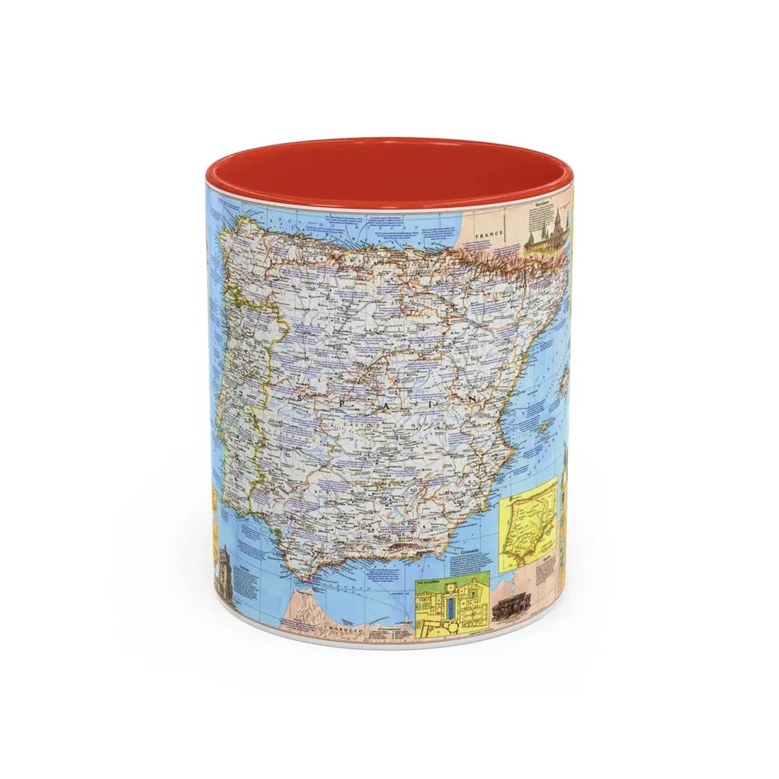 Spain and Portugal - A Traveller's Map 1 (1984) (Map) Accent Coffee Mug 11oz Red - Go Mug Yourself
