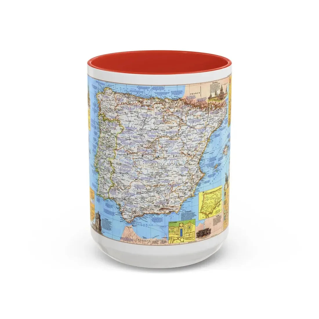 Spain and Portugal - A Traveller's Map 1 (1984) (Map) Accent Coffee Mug 15oz Red - Go Mug Yourself
