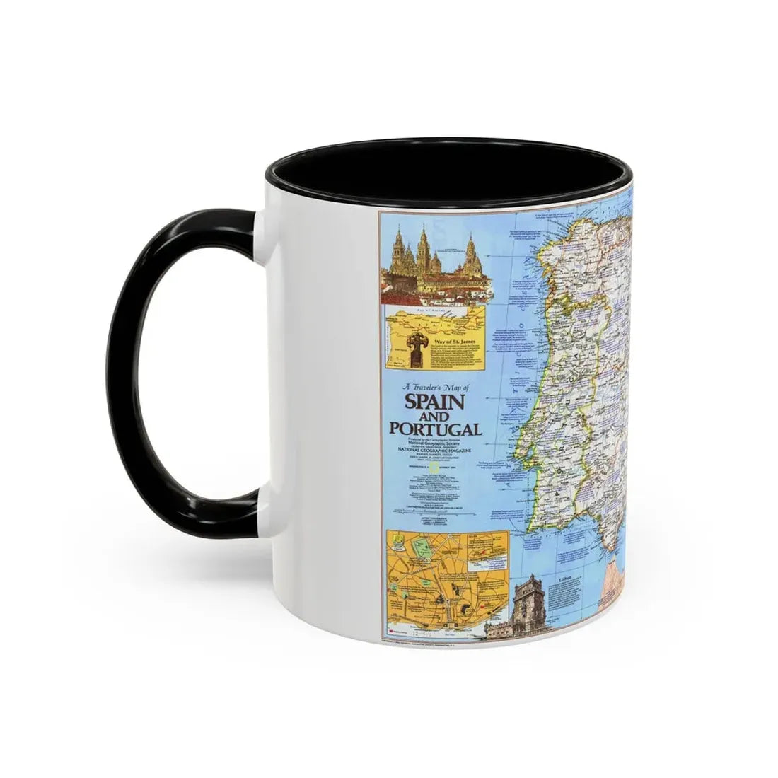 Spain and Portugal - A Traveller's Map 1 (1984) (Map) Accent Coffee Mug - Go Mug Yourself