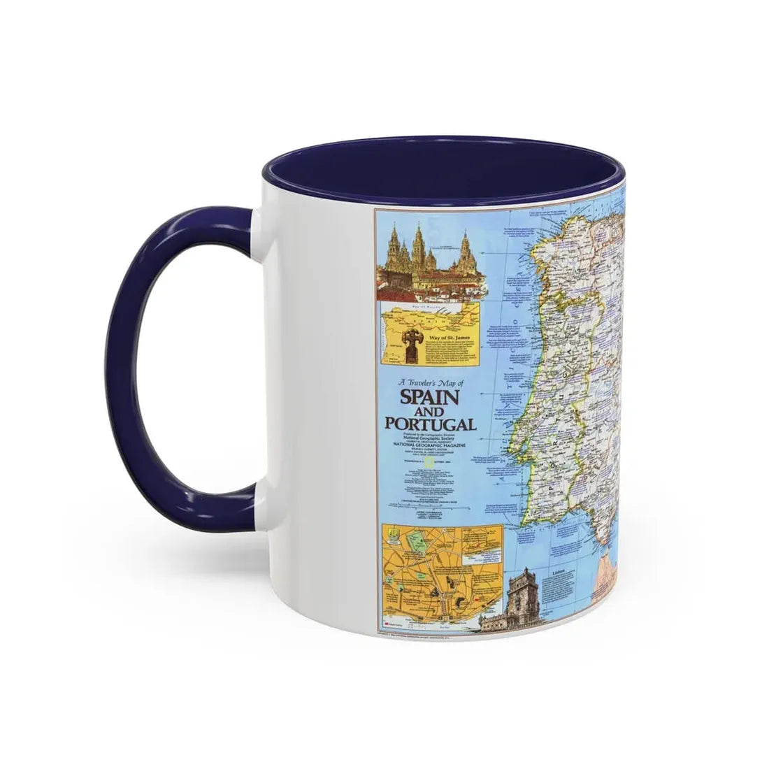 Spain and Portugal - A Traveller's Map 1 (1984) (Map) Accent Coffee Mug - Go Mug Yourself