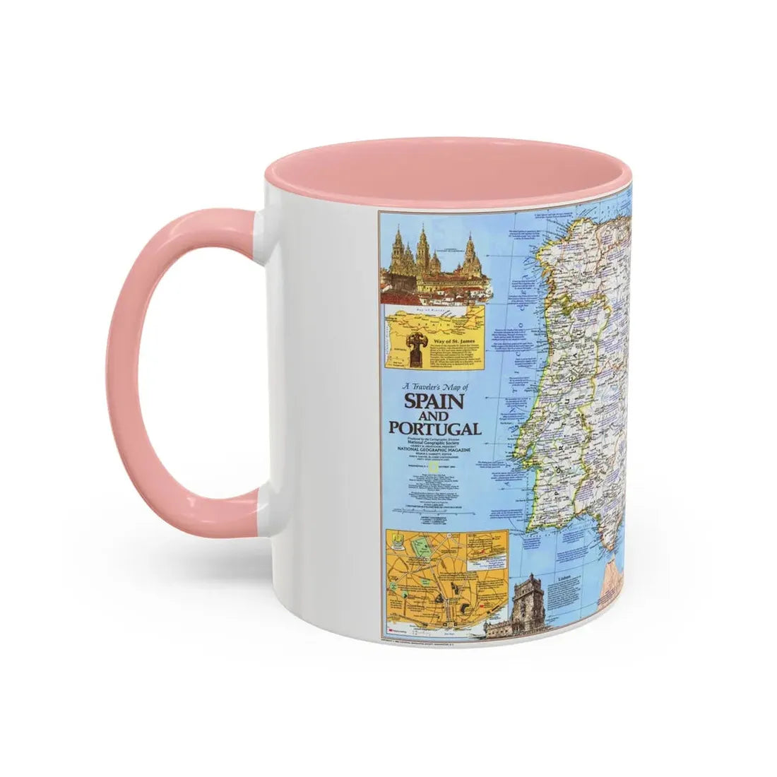 Spain and Portugal - A Traveller's Map 1 (1984) (Map) Accent Coffee Mug - Go Mug Yourself