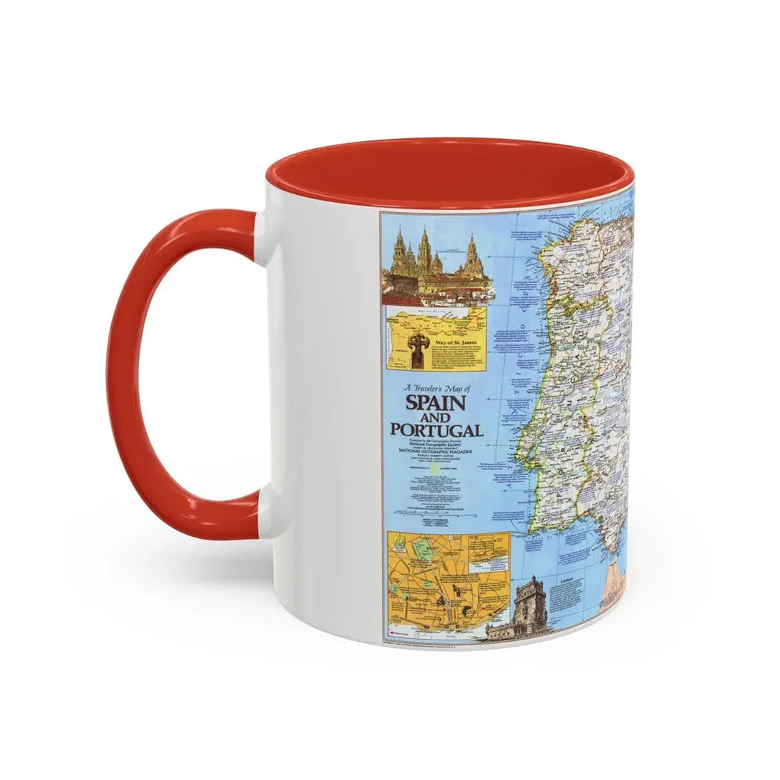 Spain and Portugal - A Traveller's Map 1 (1984) (Map) Accent Coffee Mug - Go Mug Yourself