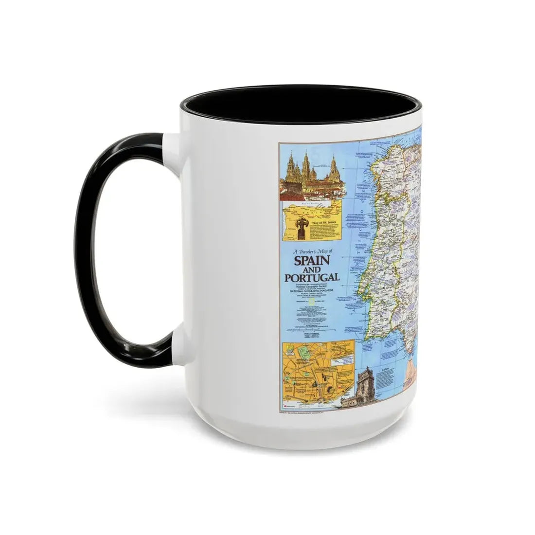 Spain and Portugal - A Traveller's Map 1 (1984) (Map) Accent Coffee Mug - Go Mug Yourself