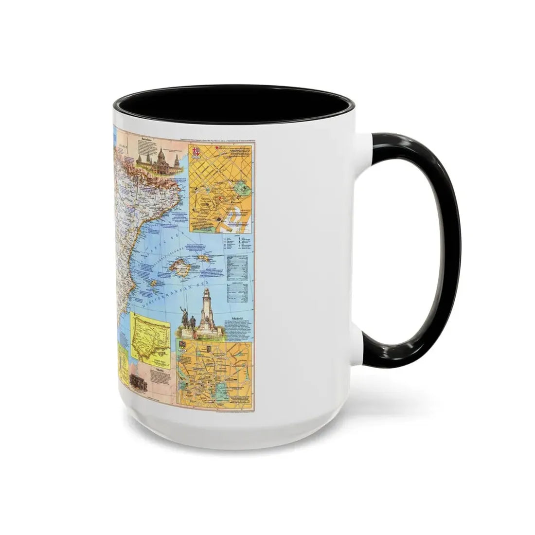 Spain and Portugal - A Traveller's Map 1 (1984) (Map) Accent Coffee Mug - Go Mug Yourself